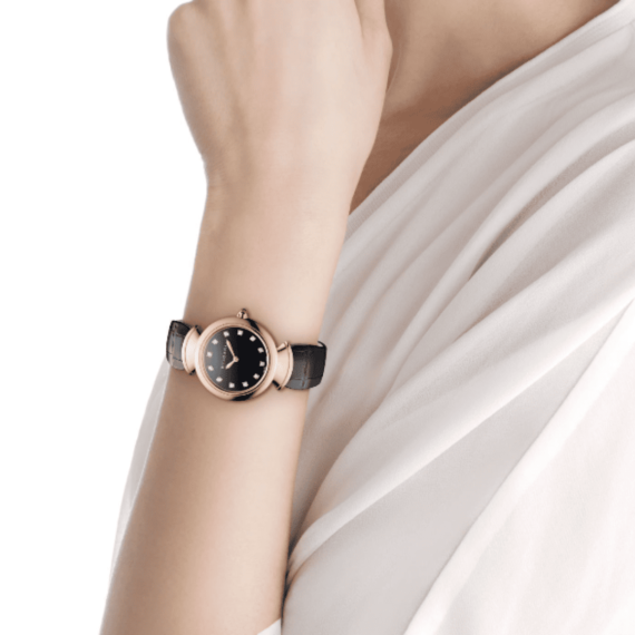 Bvlgari Divas Dream Rose Gold Watch With Black Strap, watch-masters